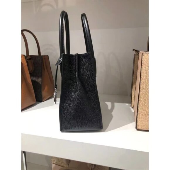 MICHAEL KORS 35T1SM9M MERCER MD SATCHEL MESSENGER MK SIGNATURE LEATHER BAG BLACK - Picture 5 of 8